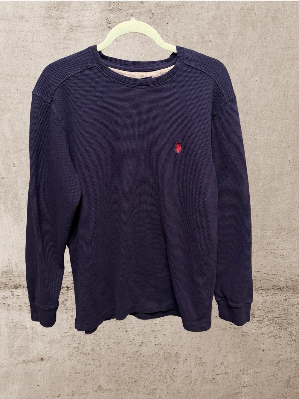 U.S. Polo Assn Navy Blue Waffle Knit Thermal Long Sleeve Crew Shirt Mens XL